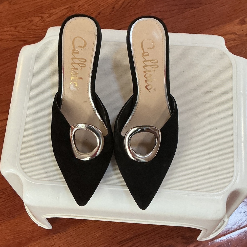Callisto Black Mules with Metallic Detail
